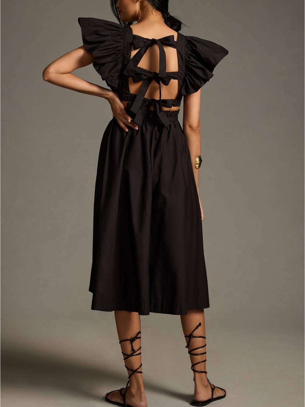En Saison Black Midi Dress with Puff Sleeves - Picture 2 of 10